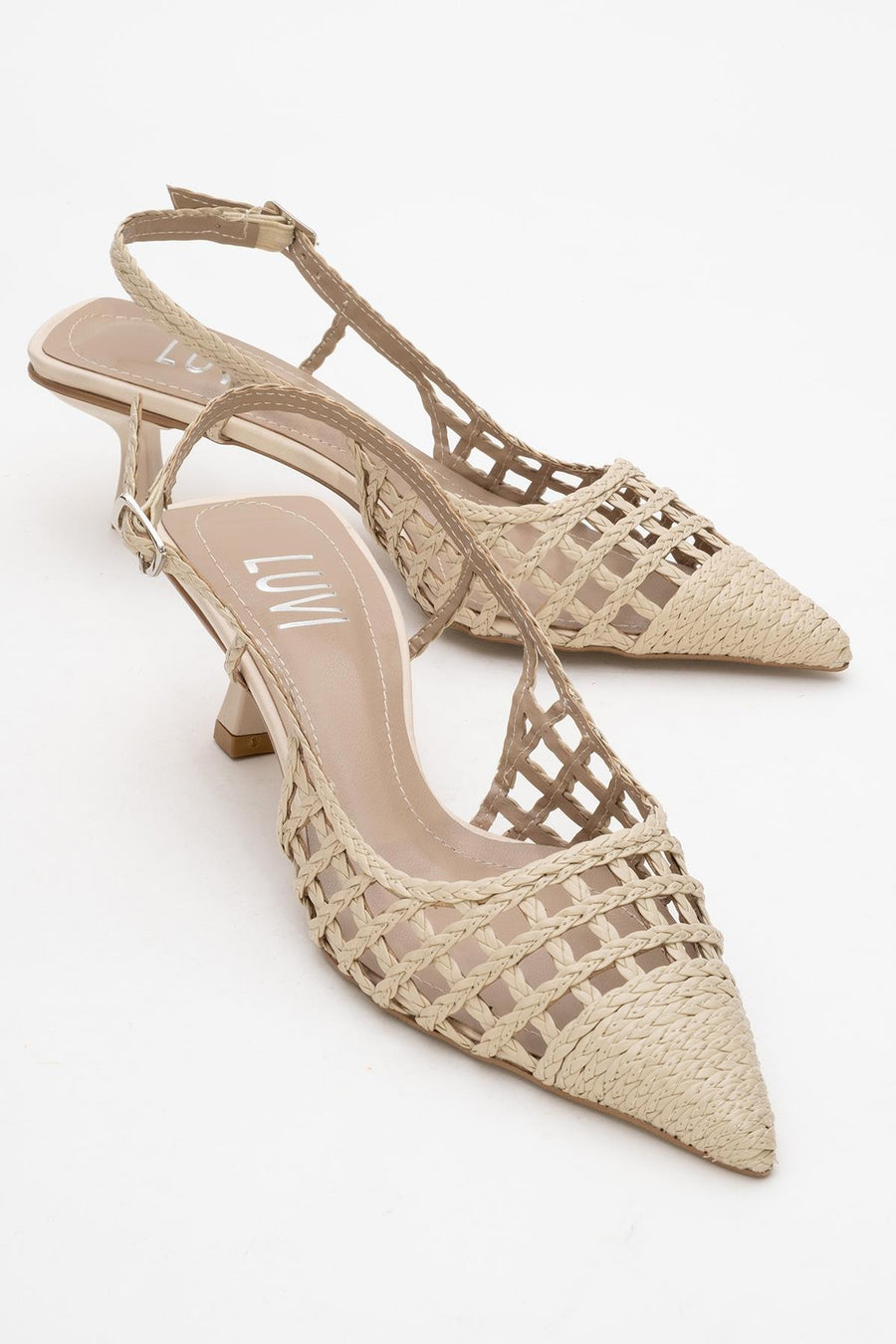 Heaven - Beige Knitted Open-Back Slingback Low Heel Shoe
