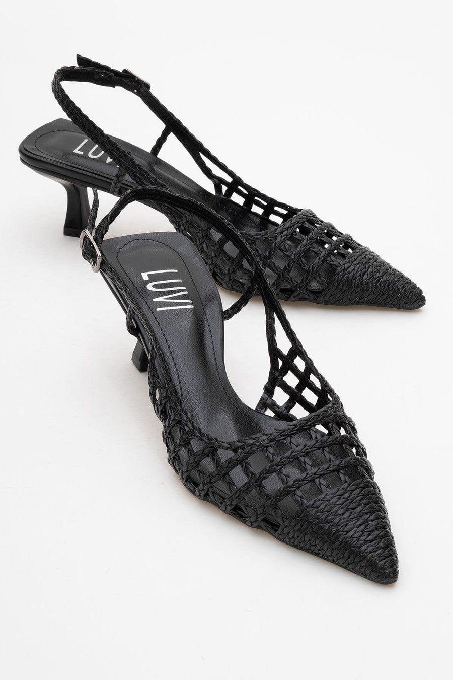 Heaven - Black Knitted Open-Back Slingback Low Heel Shoe