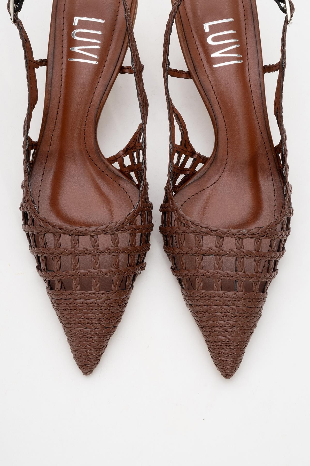 Heaven - Dark Cognac Open Back Low Heel Pump – side view showing leather, SimmiUnique