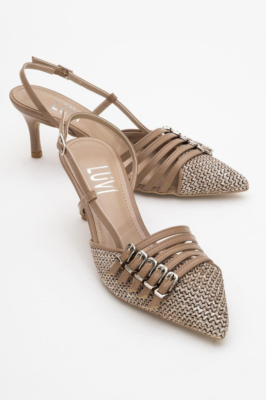 Zenith - Dark Beige Slingback Pointed Toe Heel