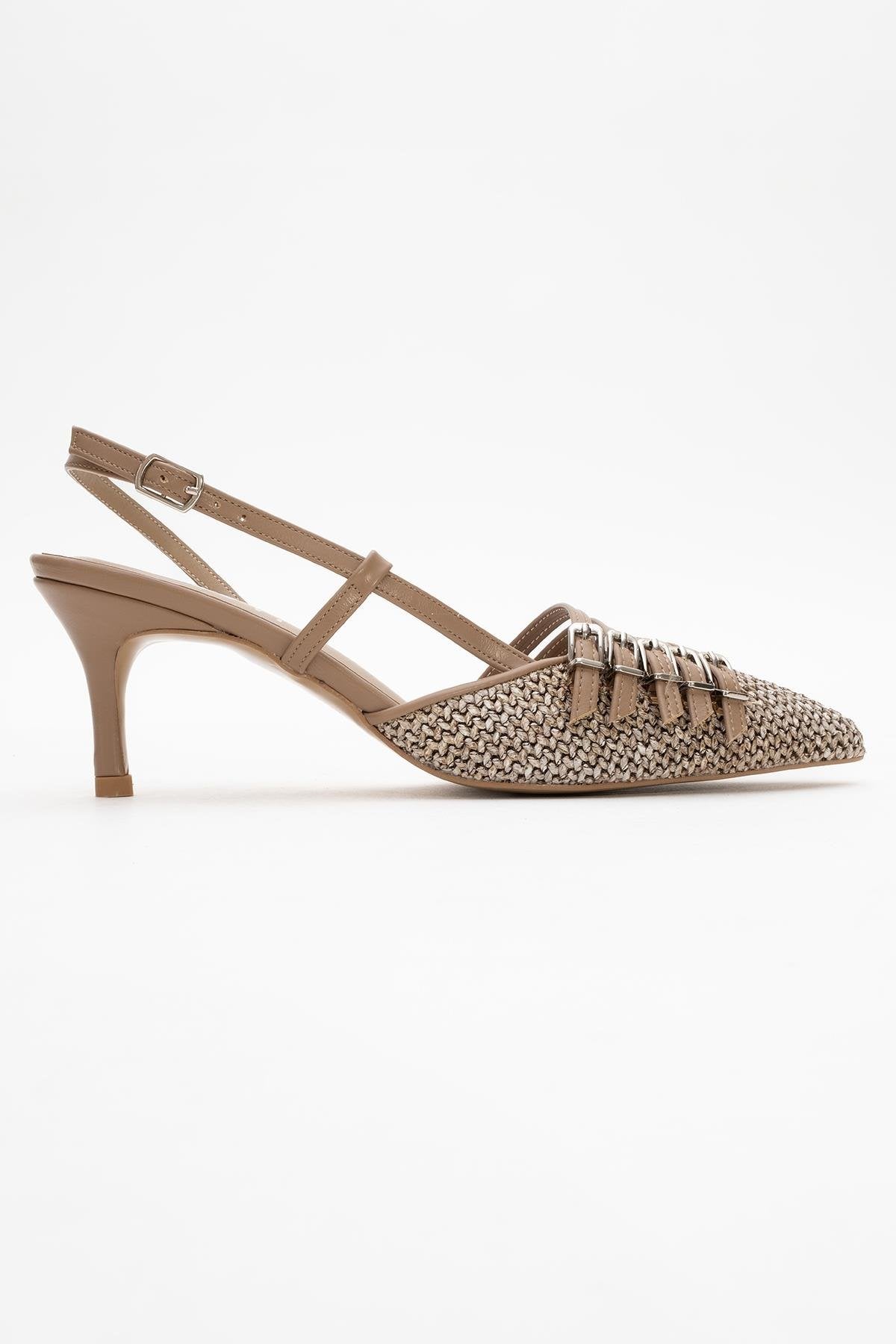 Zenith - Dark Beige Slingback Pointed Toe Heel – top view showing leather, SimmiUnique