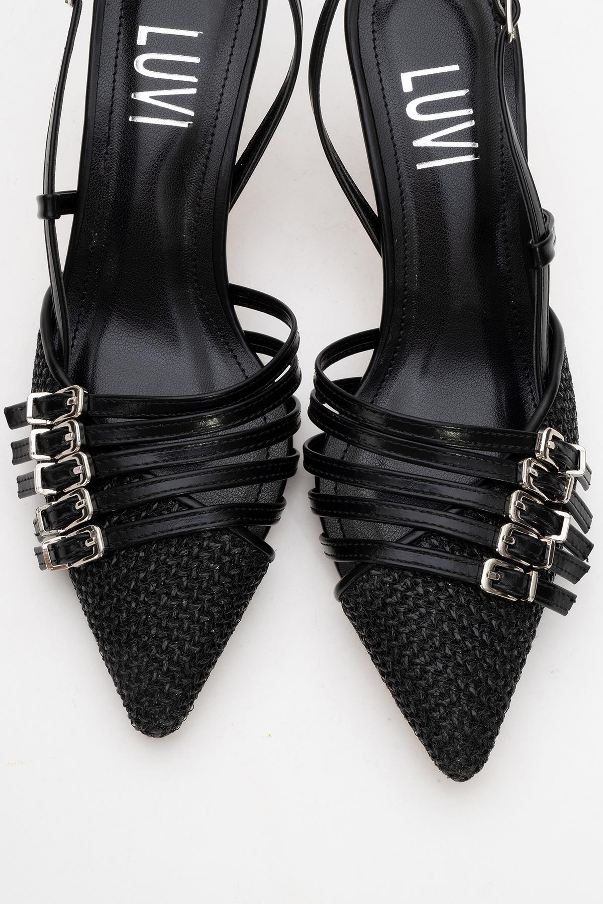 Zenith - Black Slingback Pointed Toe Heel – side view showing leather, black, SimmiUnique