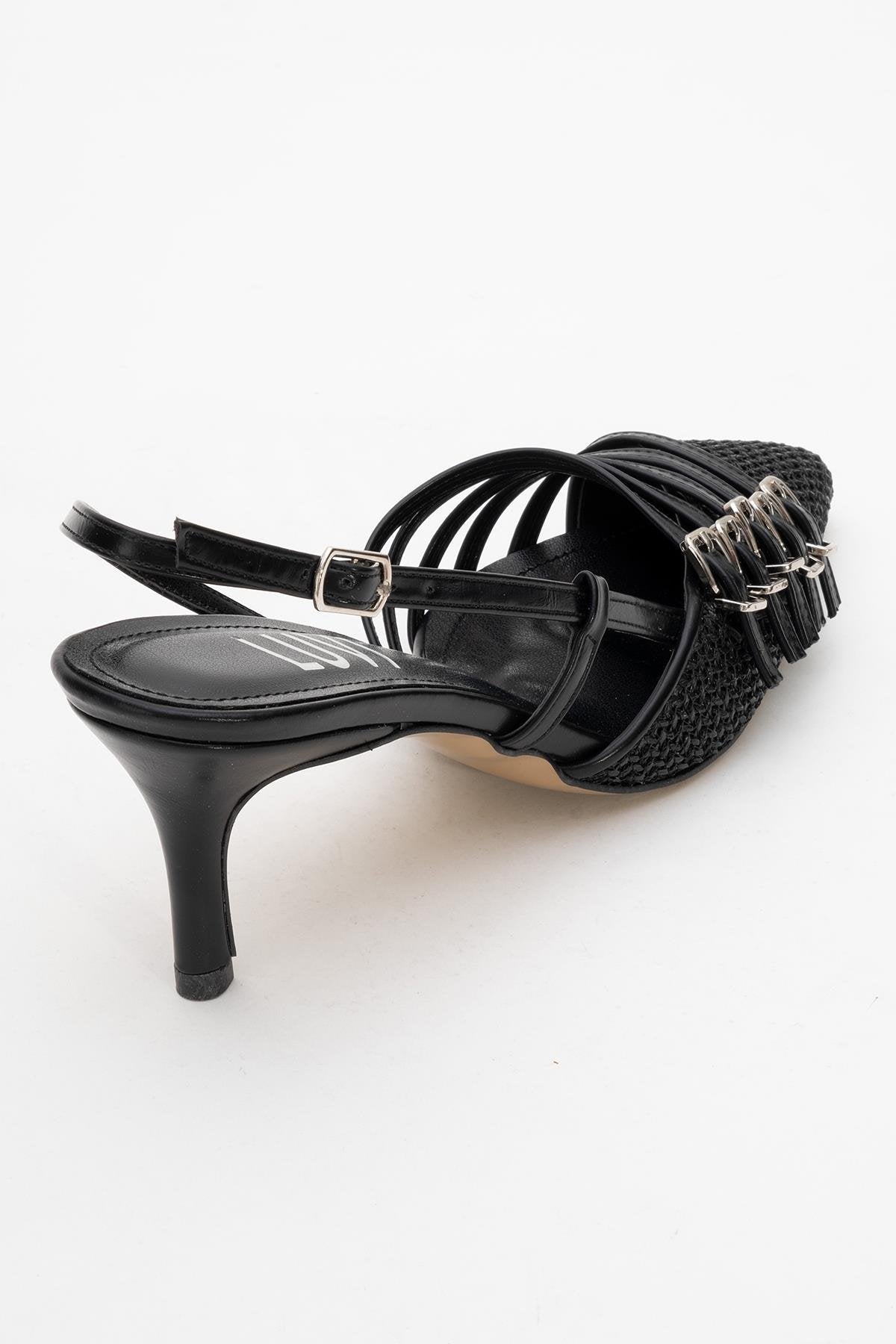 Zenith - Black Slingback Pointed Toe Heel – back view showing leather, black, SimmiUnique