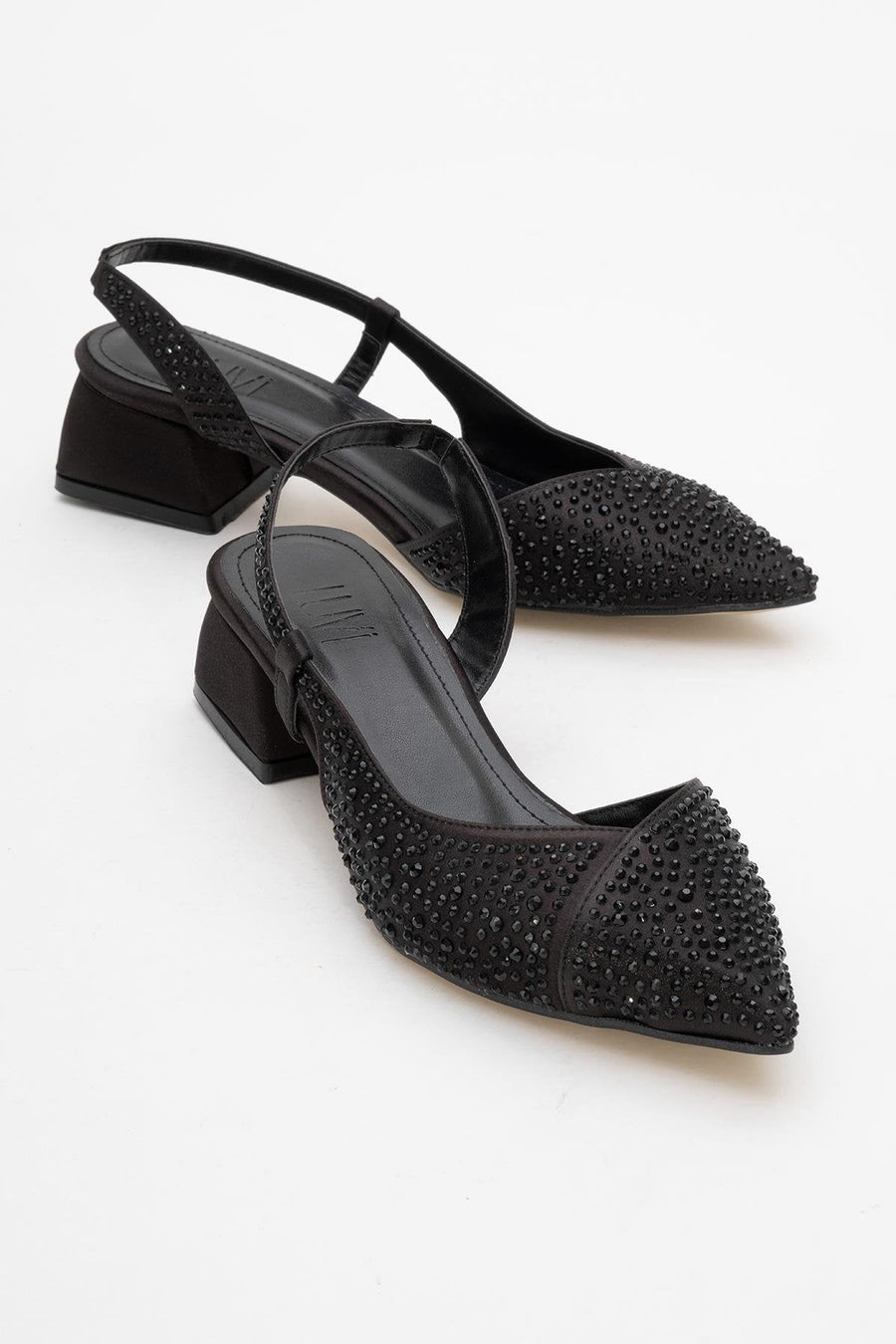 Sella - Black Jeweled Low Heel Shoe