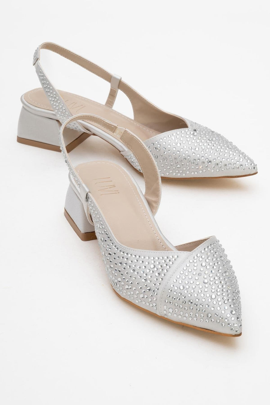 Sella - Silver Jeweled Low Heel Shoe