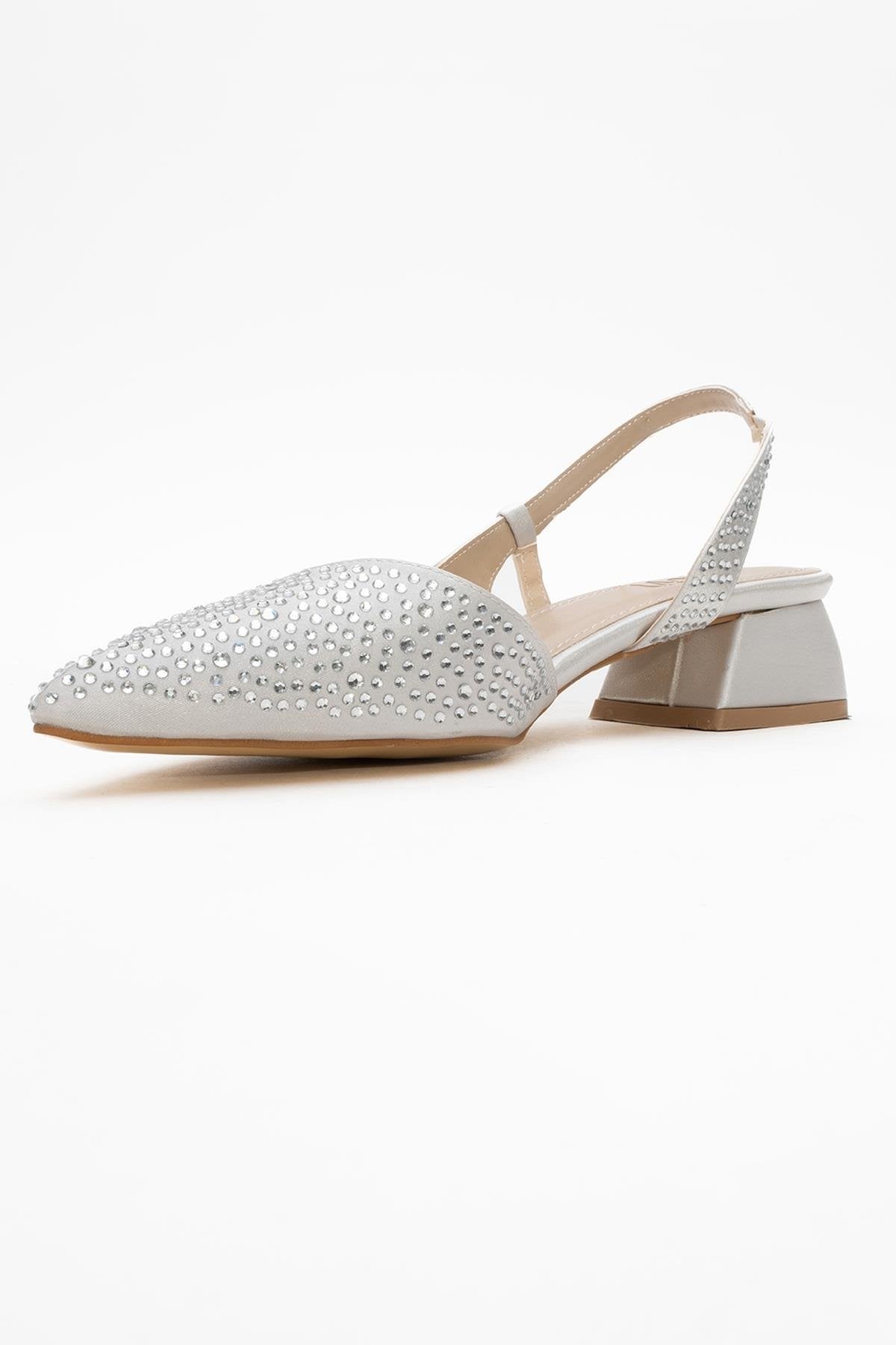 Sella - Silver Jeweled Low Heel Shoe – heel view showing leather, silver, SimmiUnique