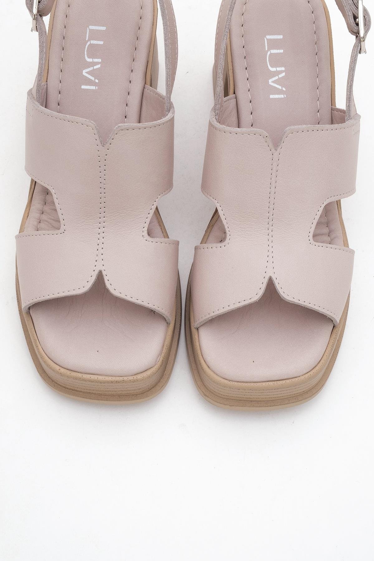 Zennia Beige Leather Platform Sandal – side view showing leather, SimmiUnique