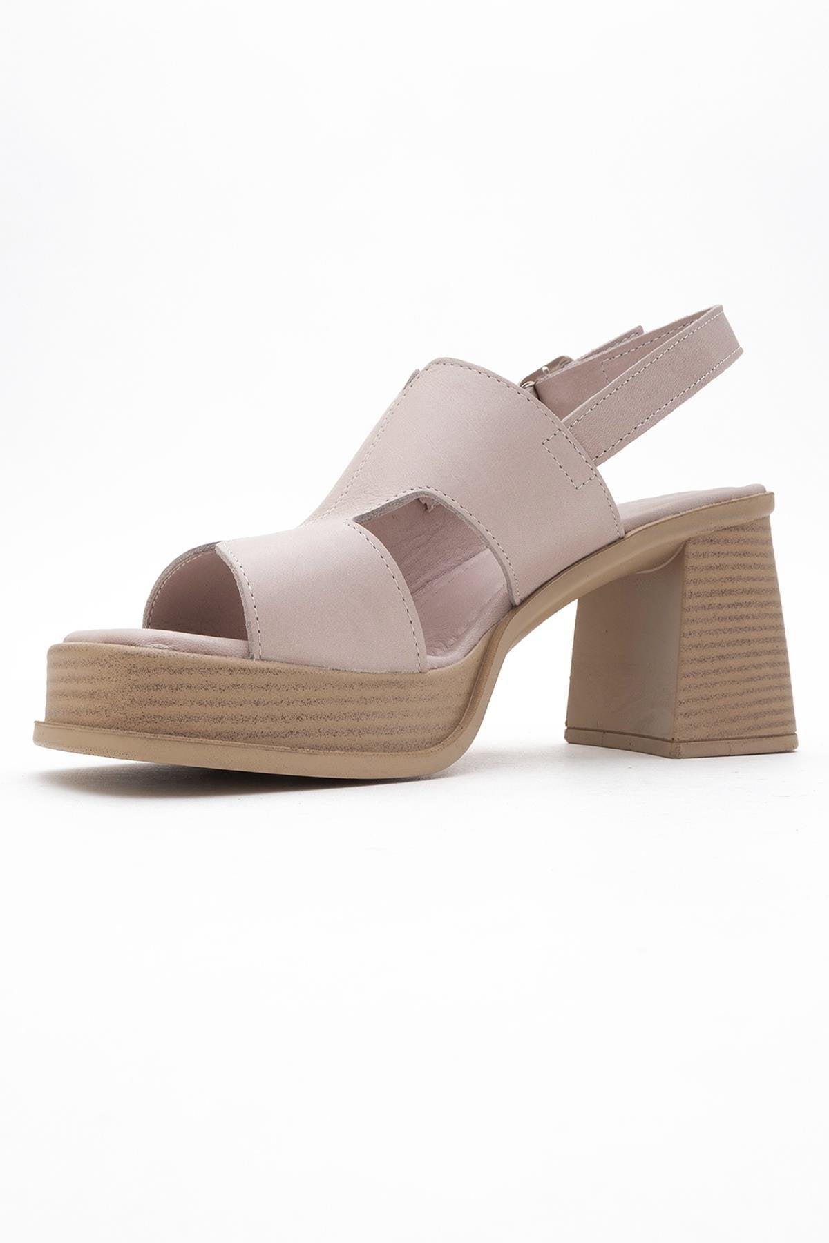 Zennia Beige Leather Platform Sandal – heel view showing leather, SimmiUnique