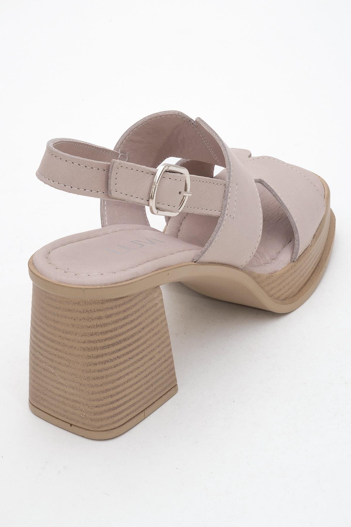 Zennia Beige Leather Platform Sandal – back view showing leather, SimmiUnique