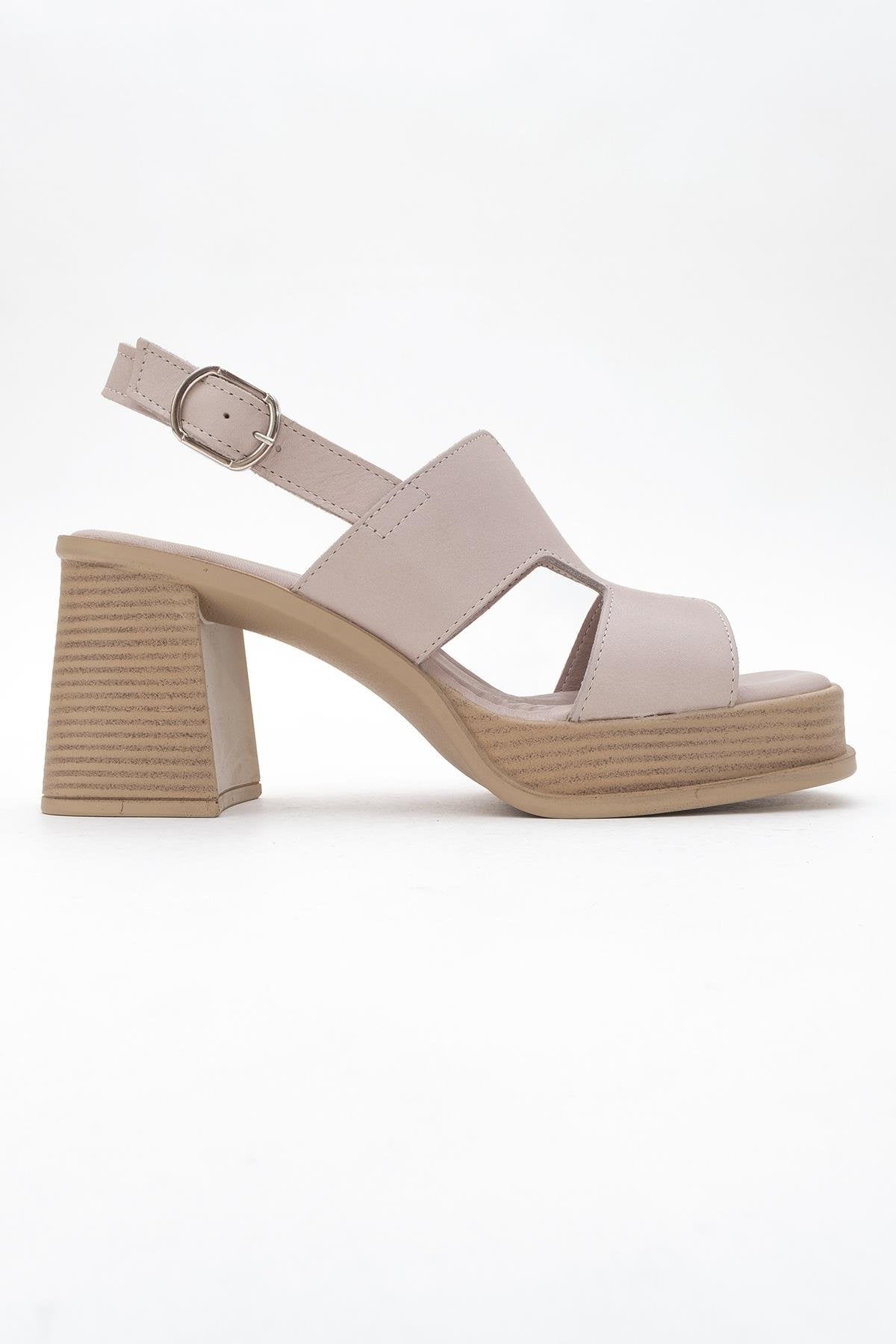 Zennia Beige Leather Platform Sandal – top view showing leather, SimmiUnique