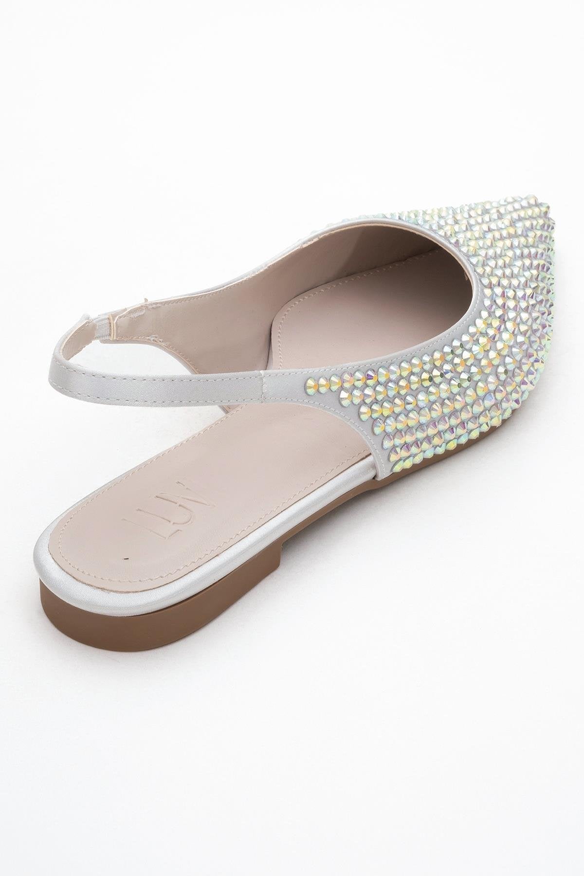 Ida - Silver Pointed Toe Open-Back Ballet Flat – back view showing leather, silver, red, SimmiUnique