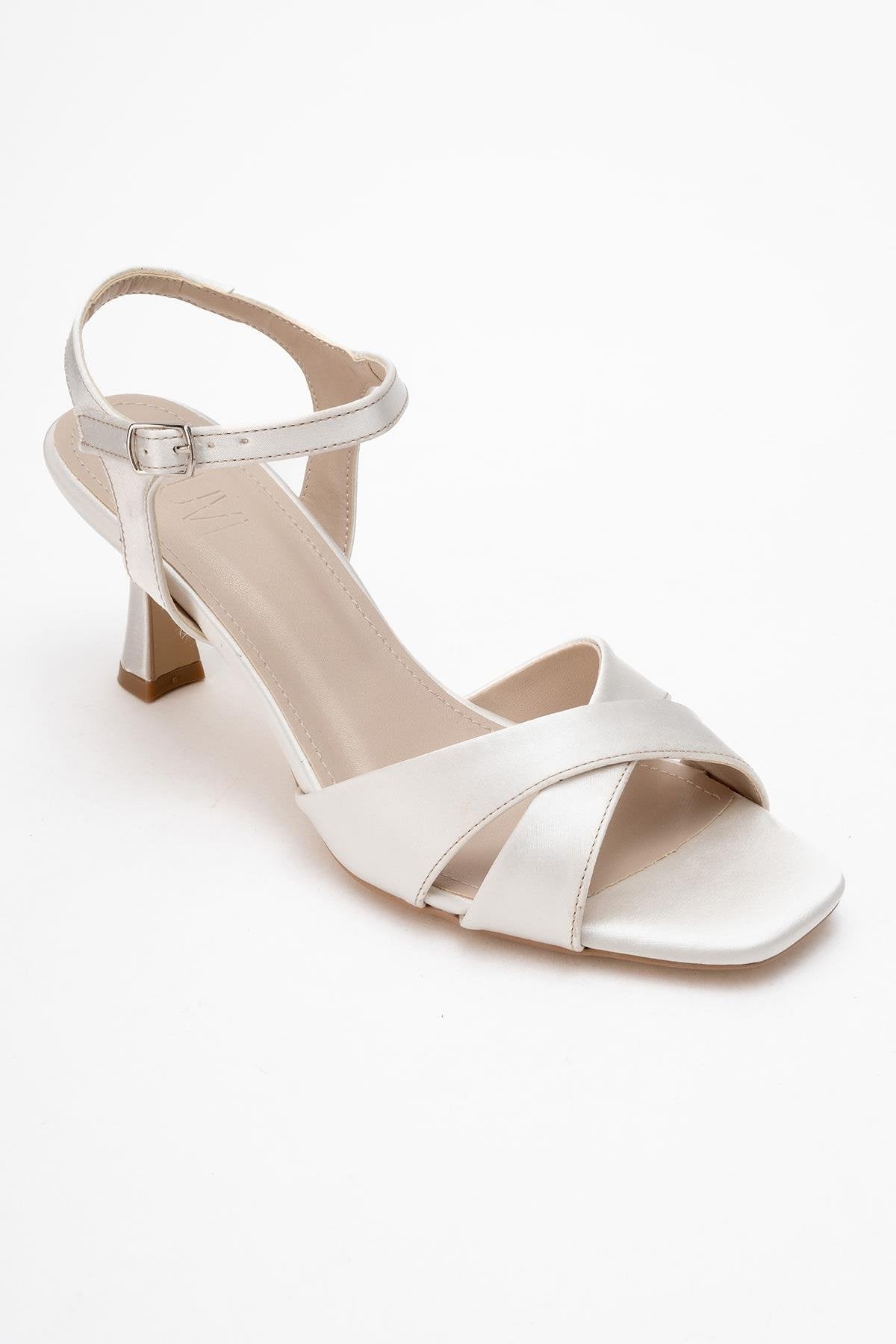 Melin - Pearl Satin Cross-Strap Stiletto Pump – detail view showing pearl, satin, leather, SimmiUnique