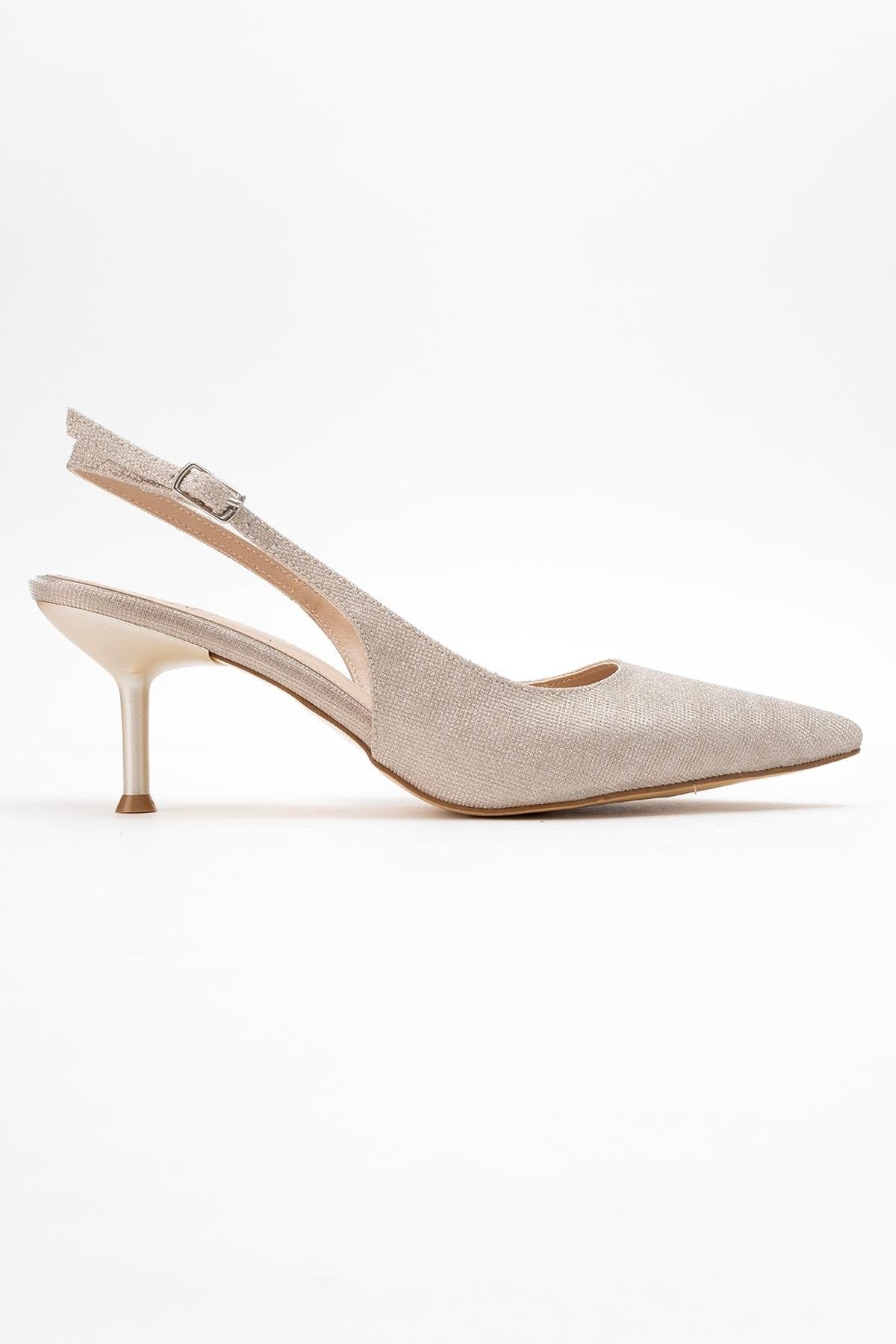 Caisa - Gold Glitter High Heel Shoe – top view showing leather, glitter, gold, SimmiUnique