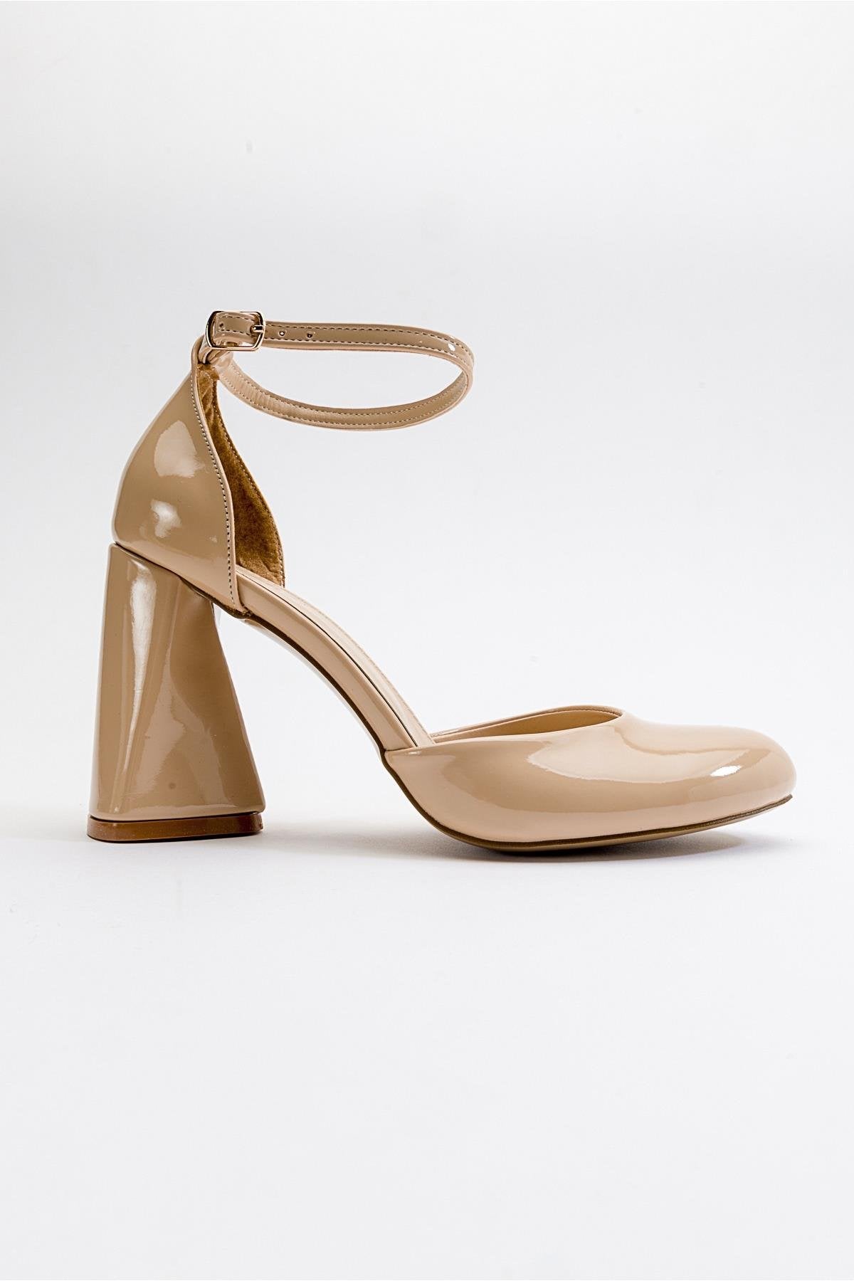 Oslo - Beige Heeled Shoe – top view showing leather, SimmiUnique