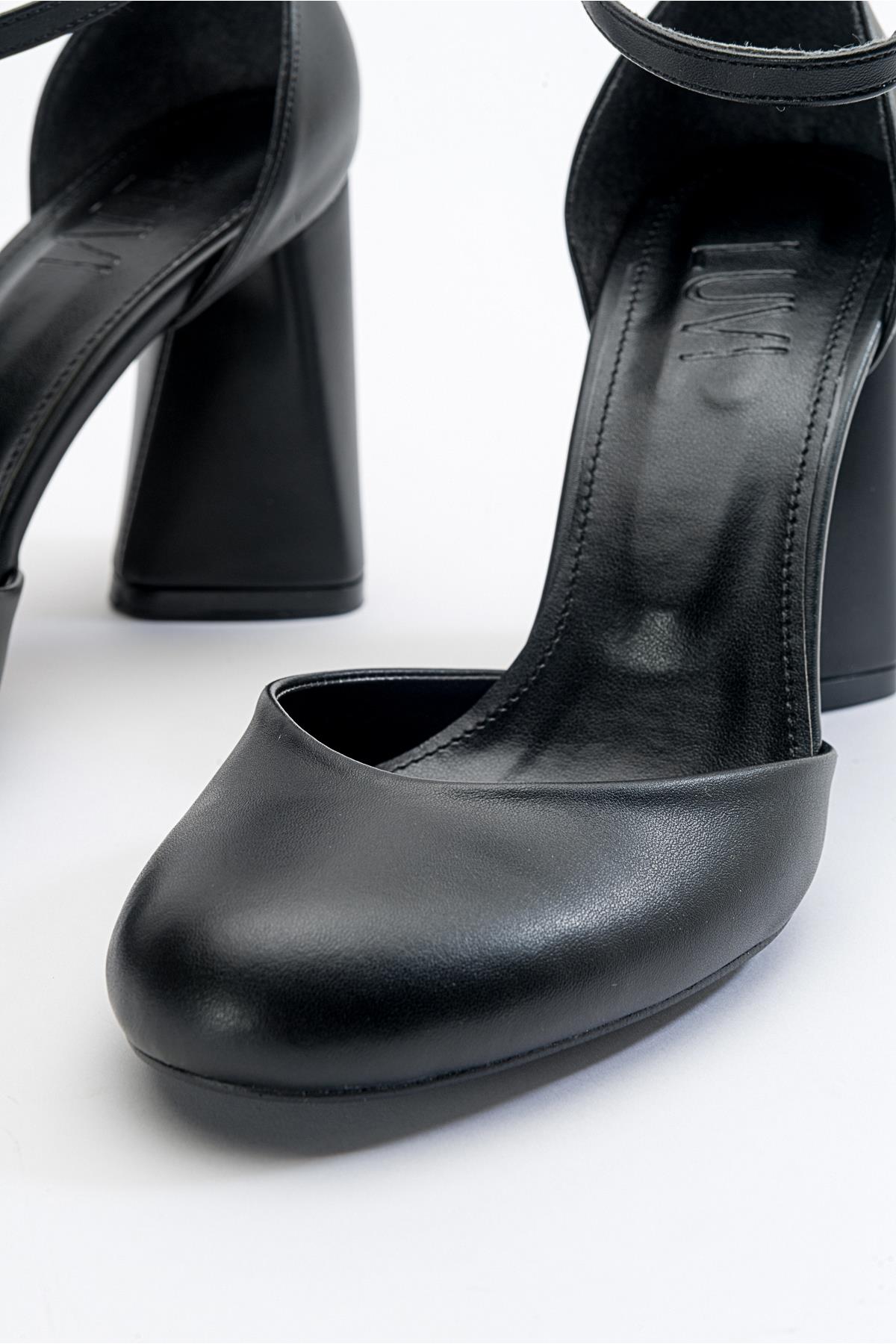 Oslo - Black Heeled Shoe – side view showing leather, black, SimmiUnique