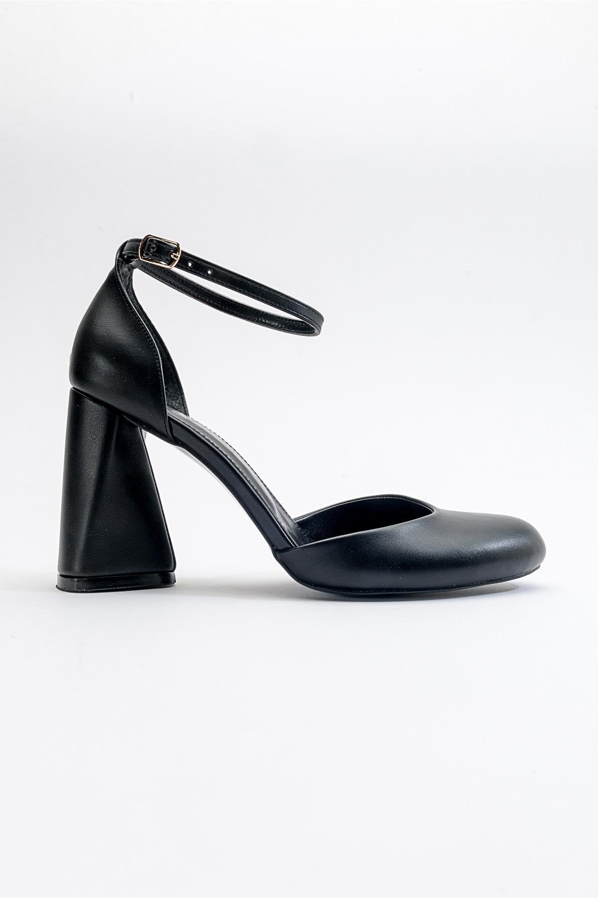 Oslo - Black Heeled Shoe – top view showing leather, black, SimmiUnique