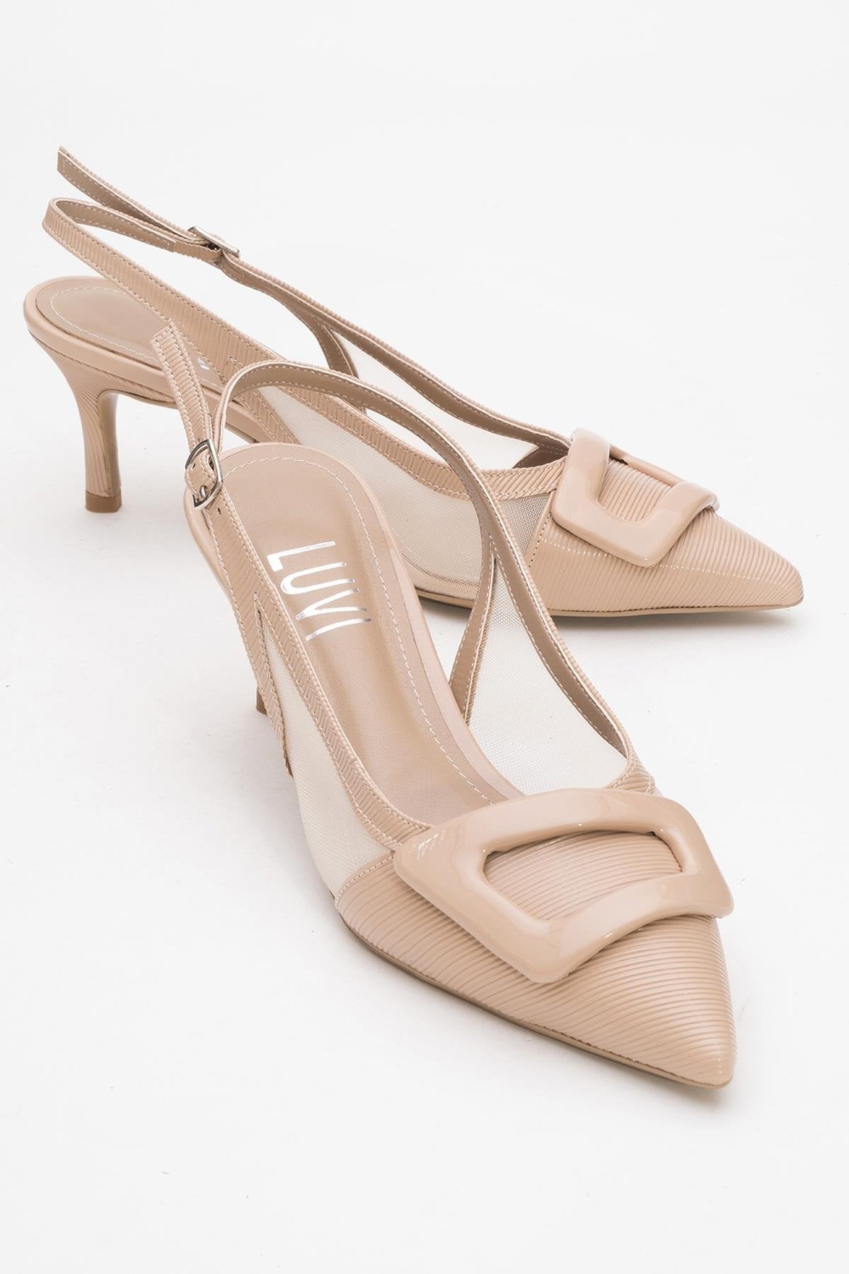 Foley - Dark Beige Pointed Toe Backless Stiletto – front three-quarter view showing leather, SimmiUnique