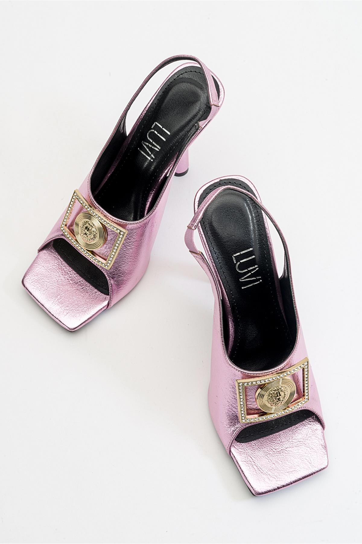 Olney - Pink Heeled Shoe – side view showing leather, pink, SimmiUnique