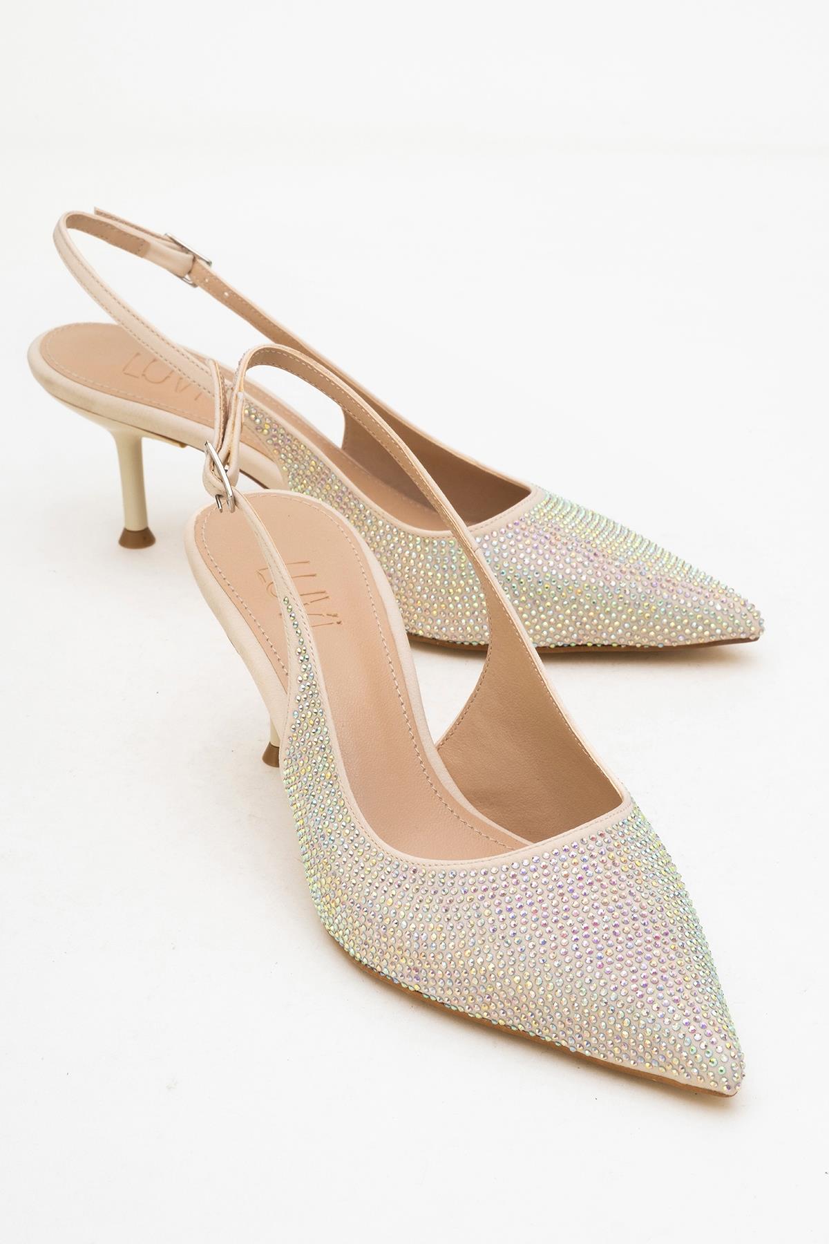 Novs - Beige Stiletto Dress Shoe – front three-quarter view showing leather, SimmiUnique