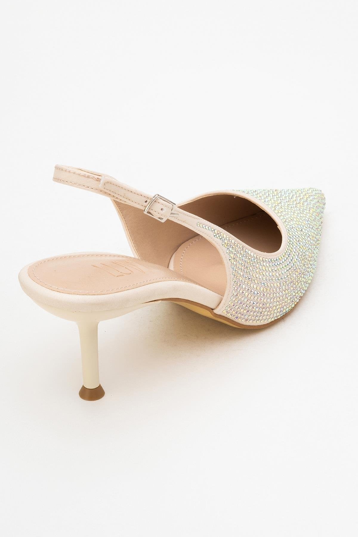 Novs - Beige Stiletto Dress Shoe – back view showing leather, SimmiUnique
