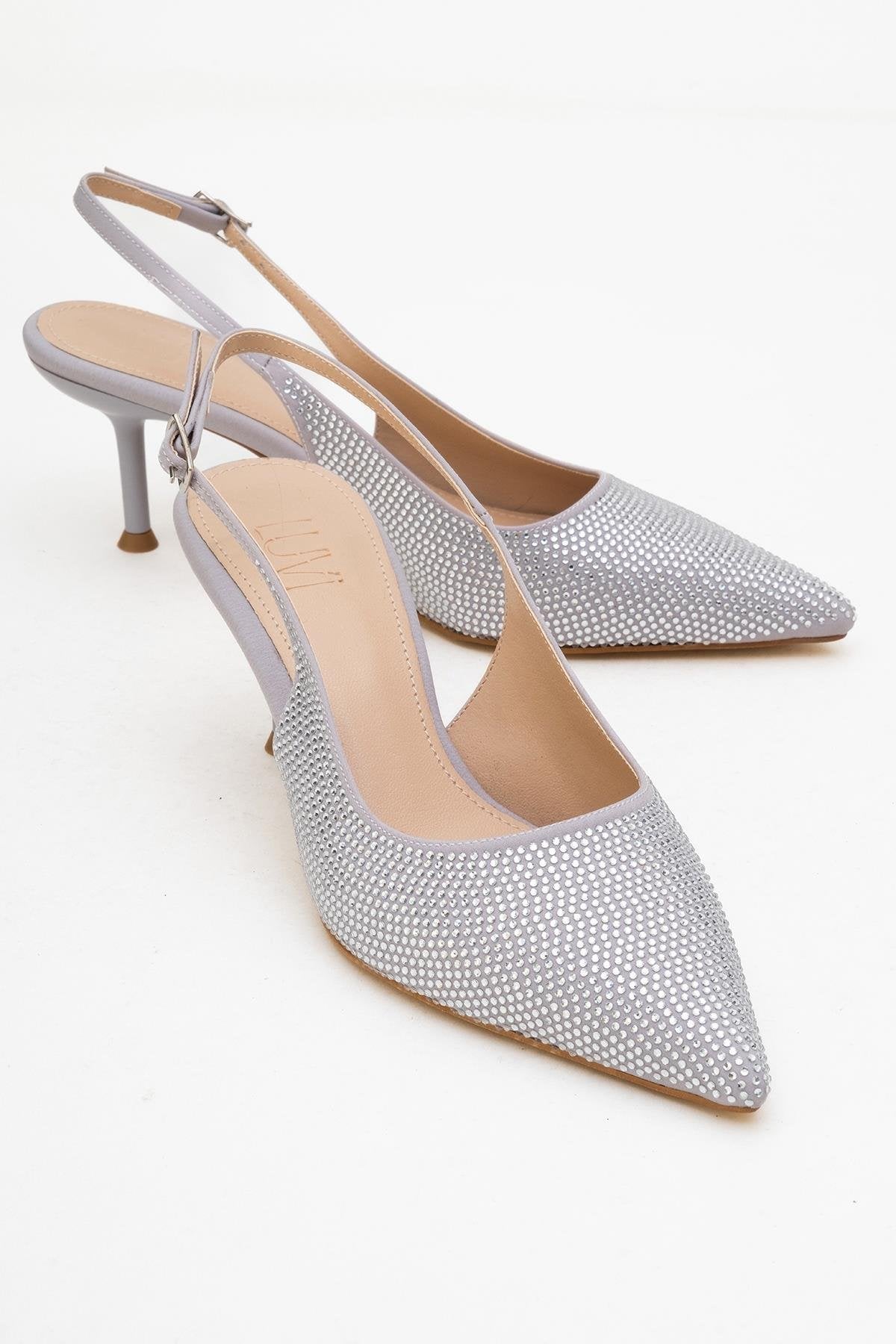 Novs - Silver Stiletto Dress Shoe – front three-quarter view showing leather, silver, SimmiUnique