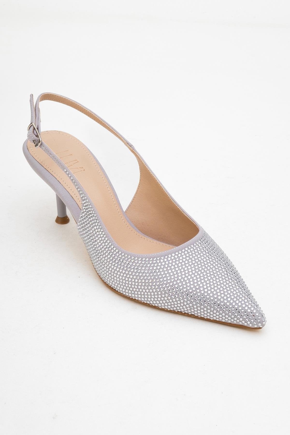 Novs - Silver Stiletto Dress Shoe – detail view showing leather, silver, SimmiUnique