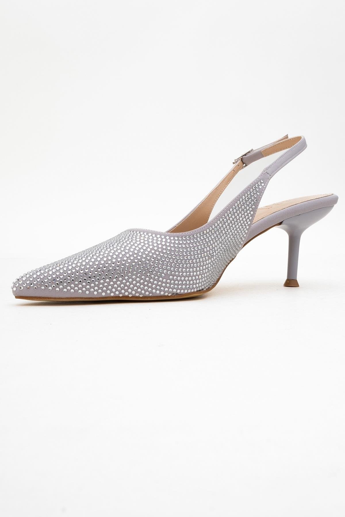 Novs - Silver Stiletto Dress Shoe – heel view showing leather, silver, SimmiUnique