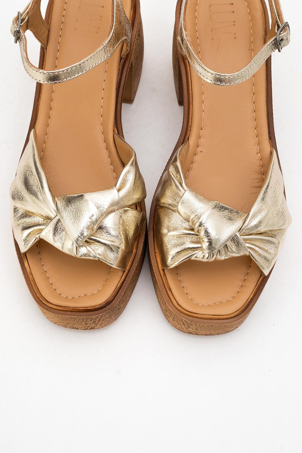 Tily - Gold Platform Wedge Leather Sandal – side view showing leather, gold, SimmiUnique