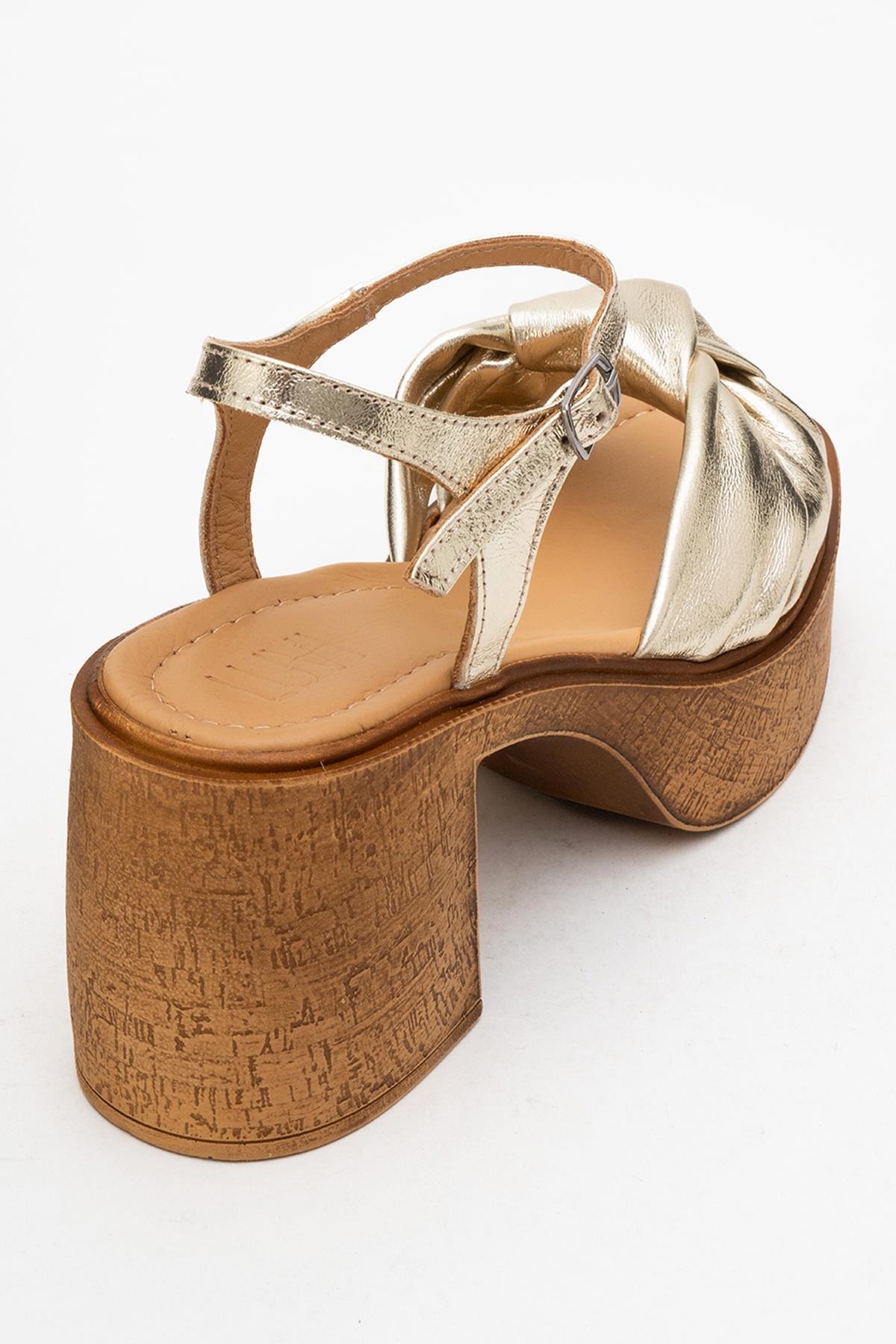 Tily - Gold Platform Wedge Leather Sandal – back view showing leather, gold, SimmiUnique