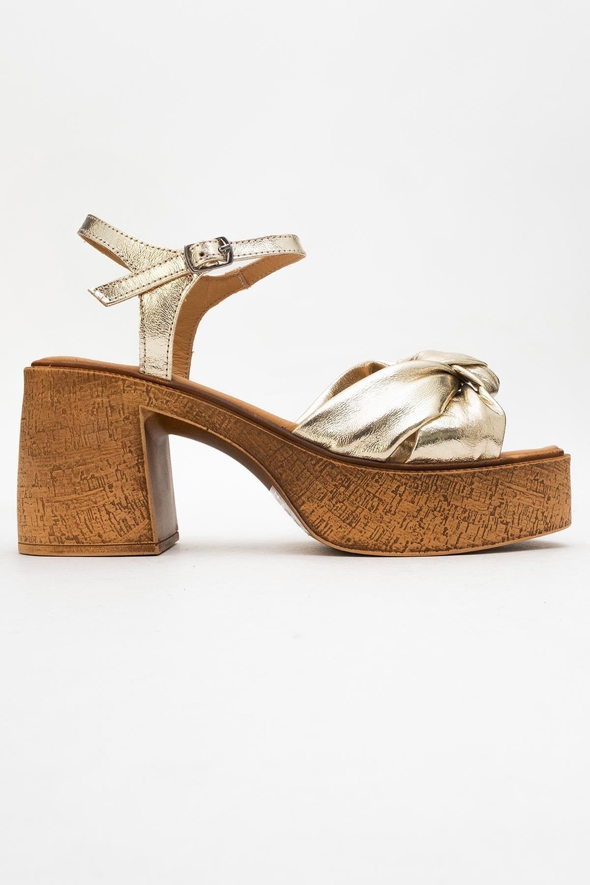 Tily - Gold Platform Wedge Leather Sandal – top view showing leather, gold, SimmiUnique
