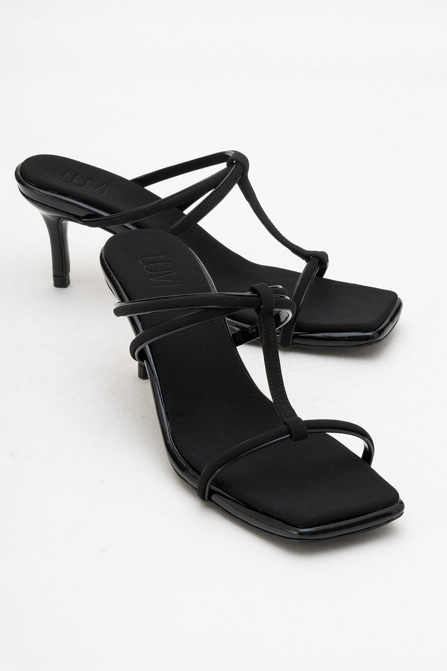 Mocha Black Square‑Toe Thin‑Strap Heel Sandal