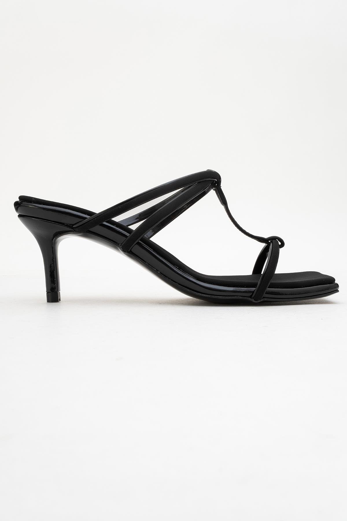 Mocha Black Square‑Toe Thin‑Strap Heel Sandal – top view showing leather, black, red, SimmiUnique