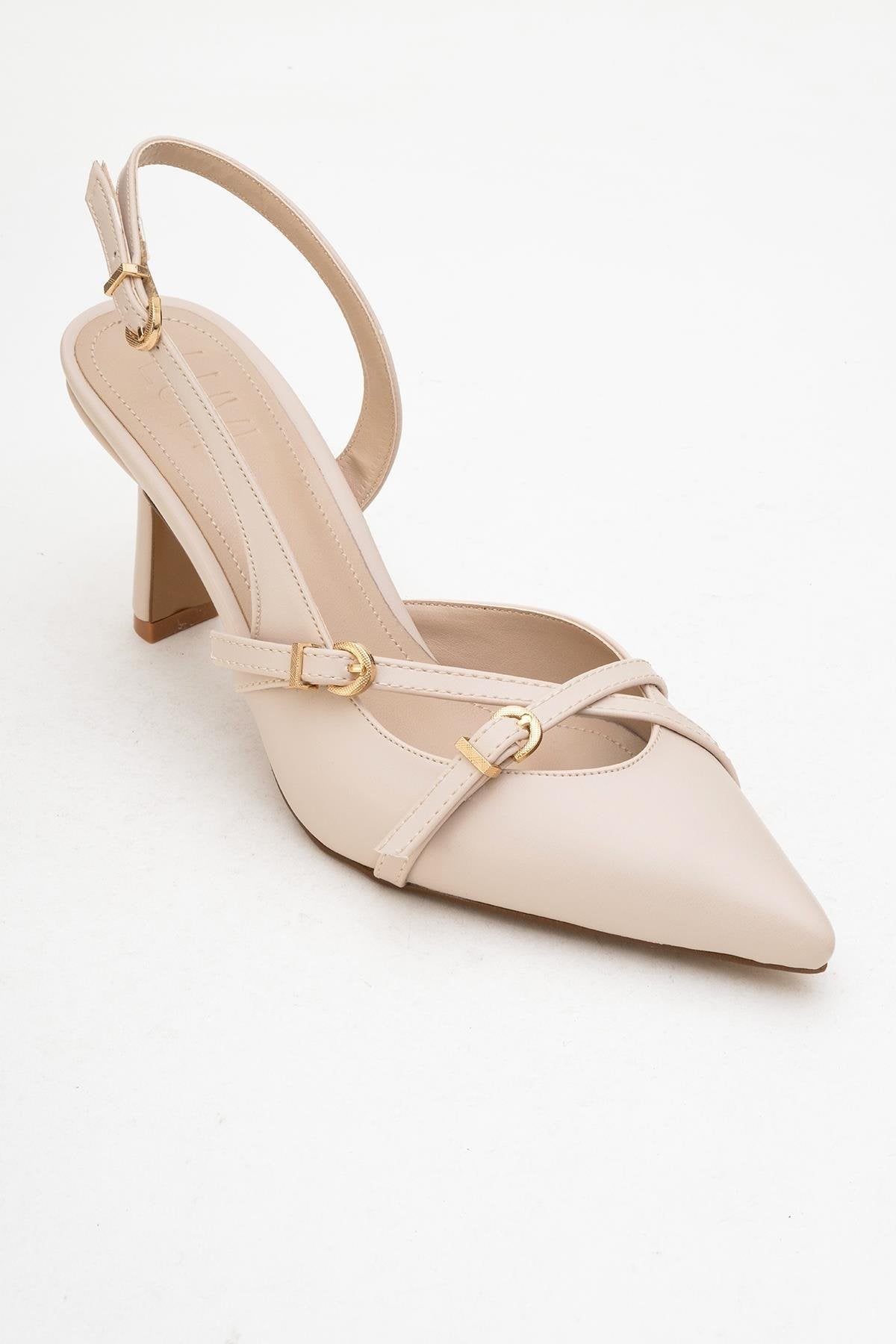 Biana - Beige Pointed Toe Stiletto Pump – detail view showing leather, SimmiUnique