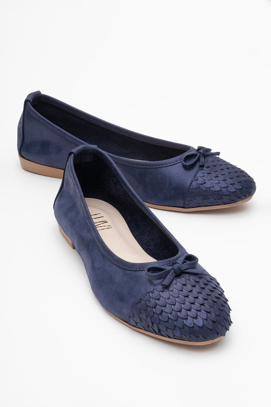 02 - Navy Glitter Genuine Leather Ballet Flat