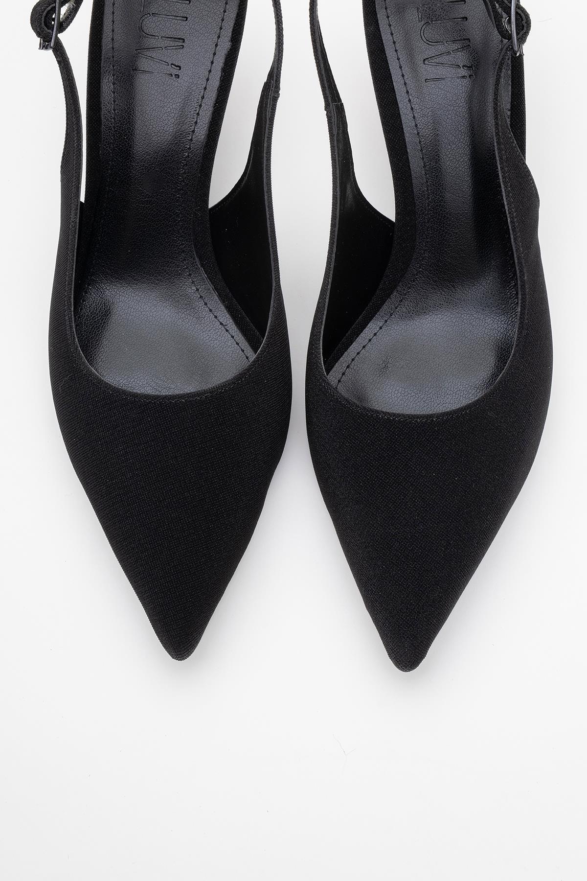 Caisa - Black Glitter Slingback Pointed Toe Pump – side view showing leather, glitter, black, SimmiUnique