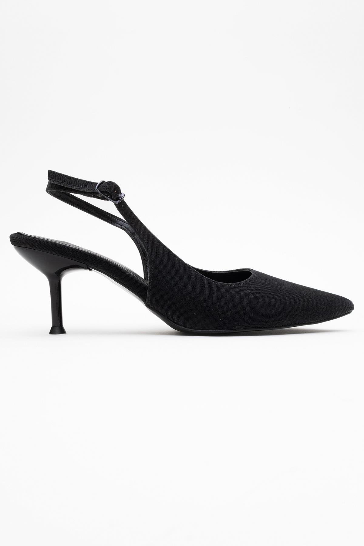 Caisa - Black Glitter Slingback Pointed Toe Pump – top view showing leather, glitter, black, SimmiUnique