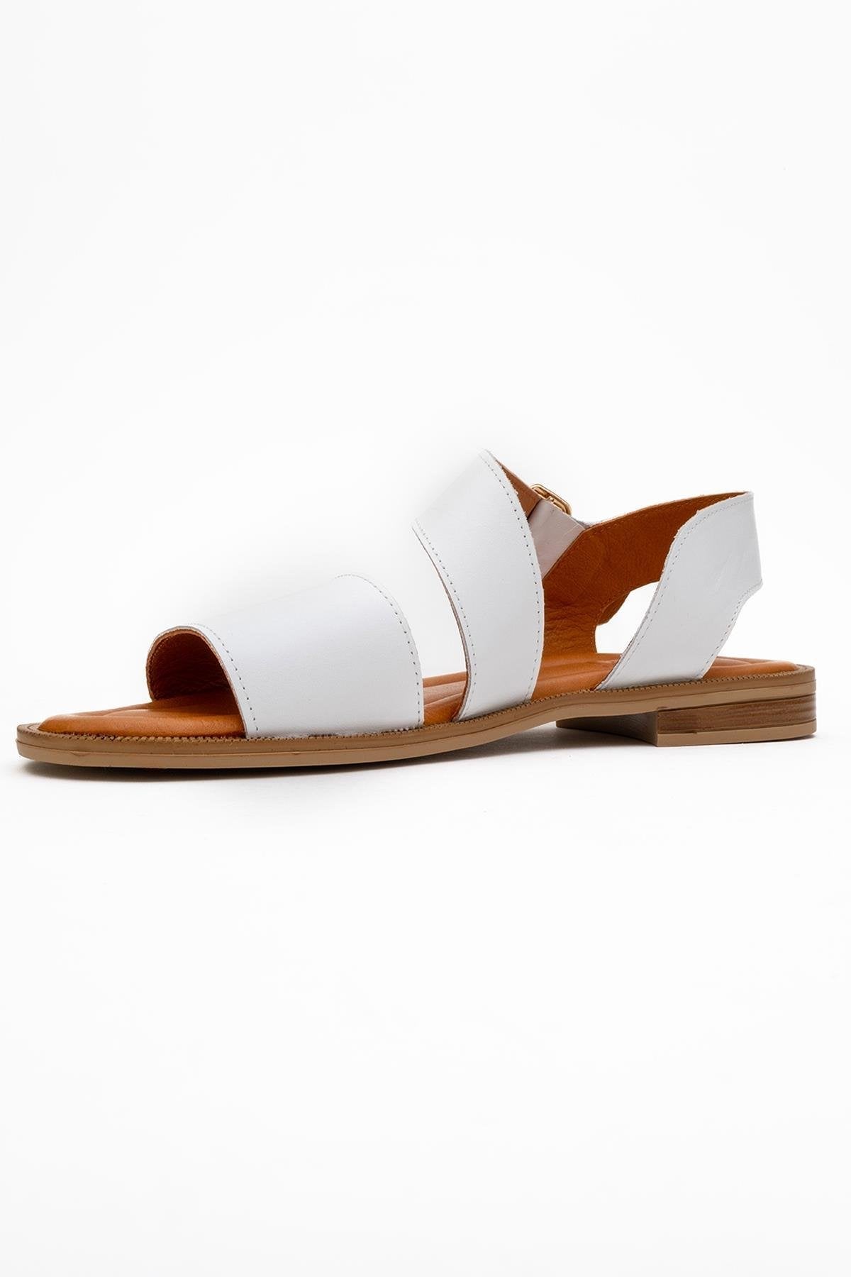 Majesty White Leather Sandal – heel view showing leather, white, gold, SimmiUnique