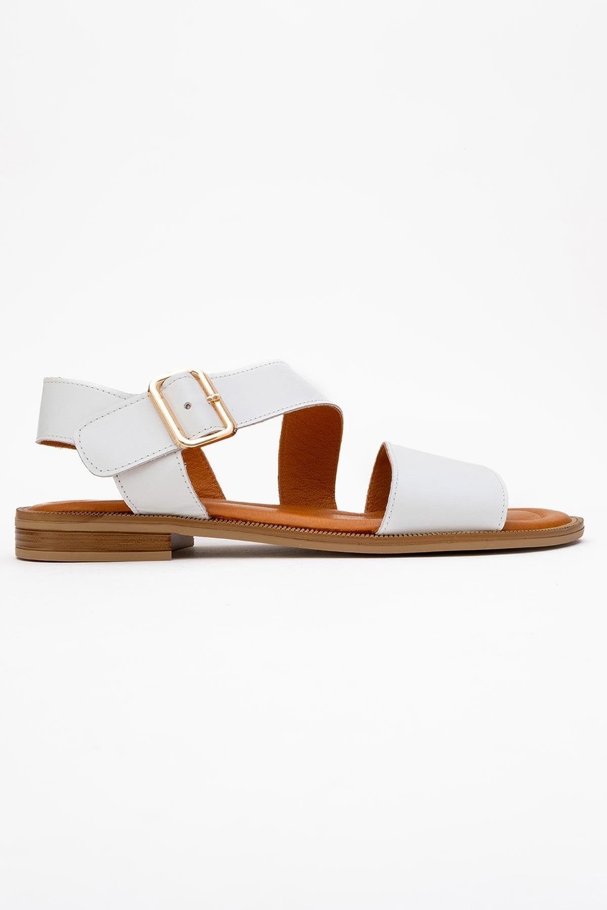 Majesty White Leather Sandal – top view showing leather, white, gold, SimmiUnique