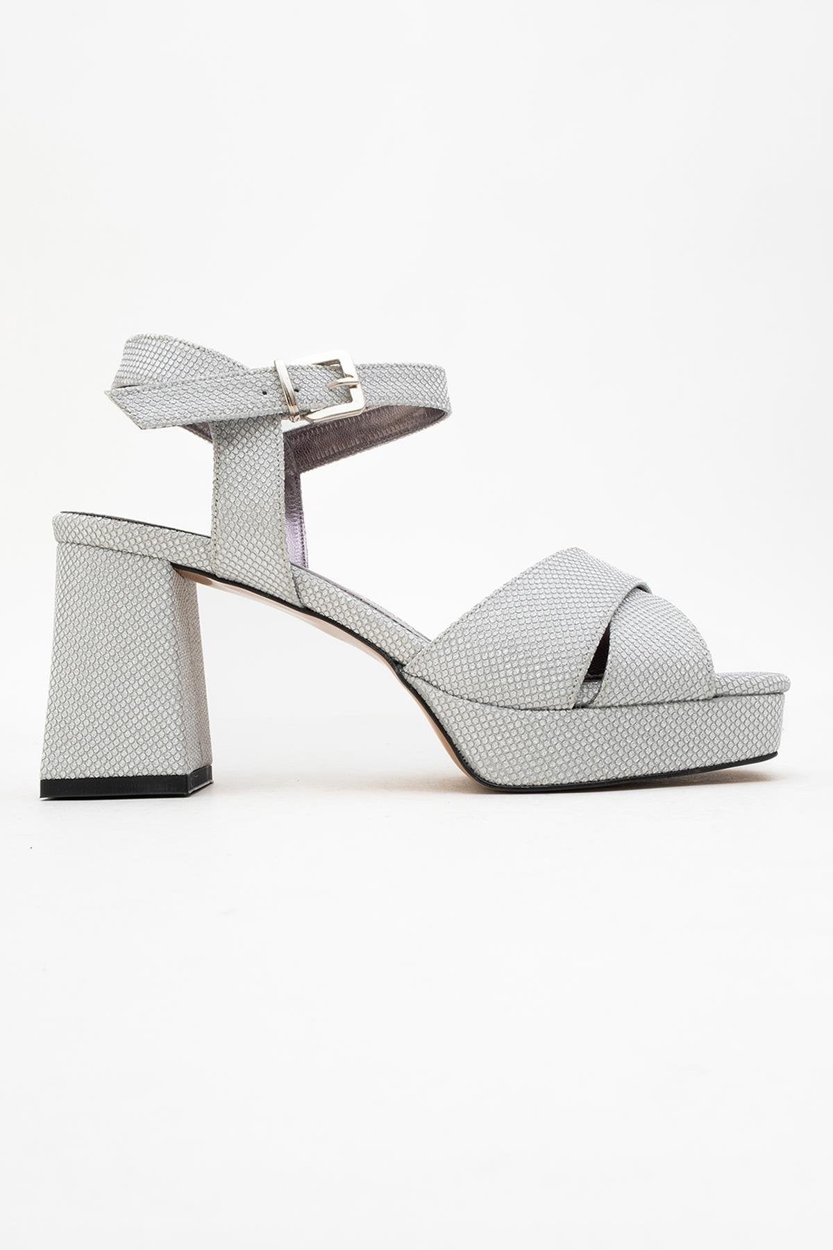 Lisbon - Silver Glitter Cross-Strap Platform Heel Shoe – top view showing leather, glitter, silver, SimmiUnique