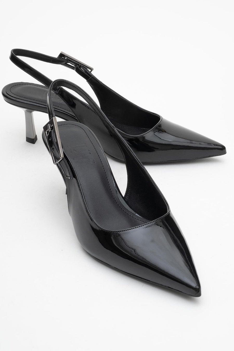 Arty - Black Patent Slingback Heeled Shoe