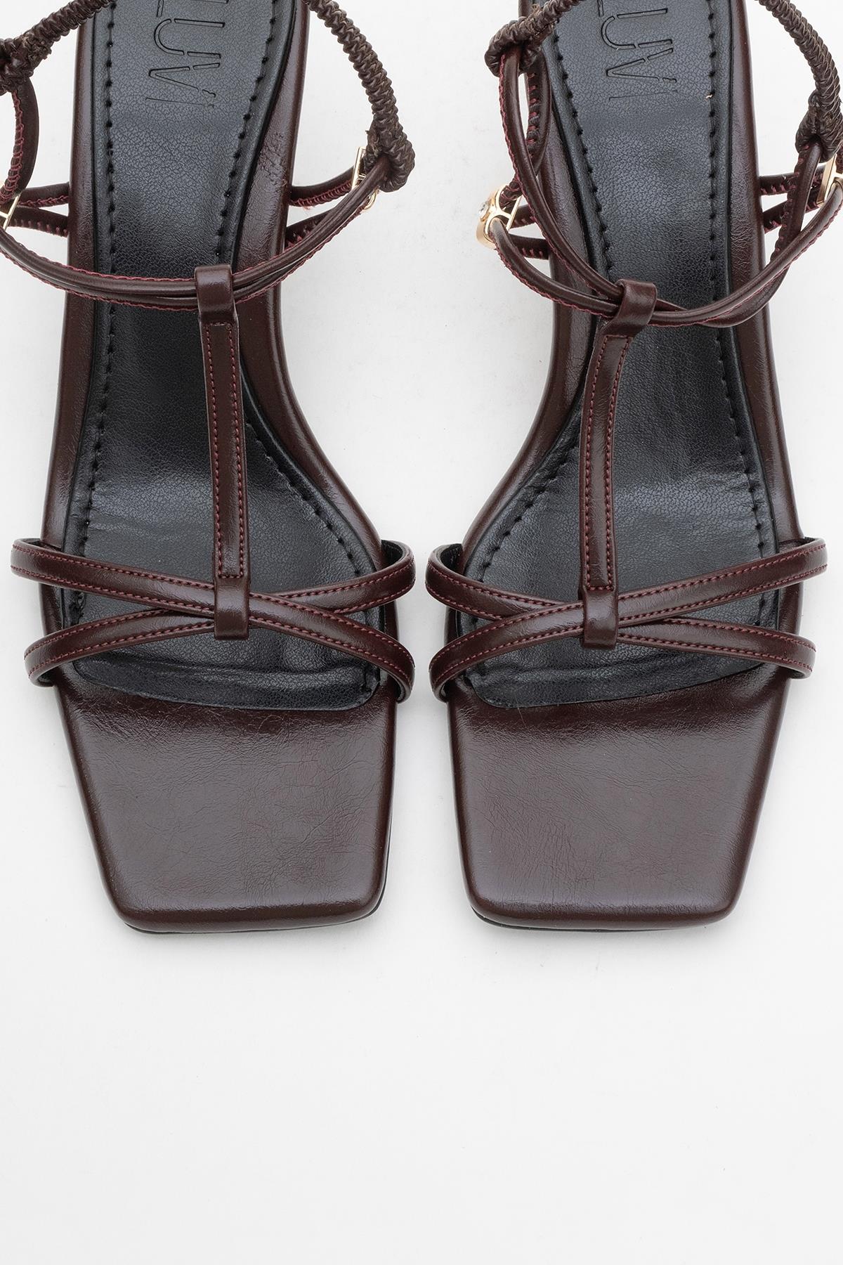 Gibson Burgundy Square‑Toe Stiletto Sandal – side view showing leather, red, SimmiUnique