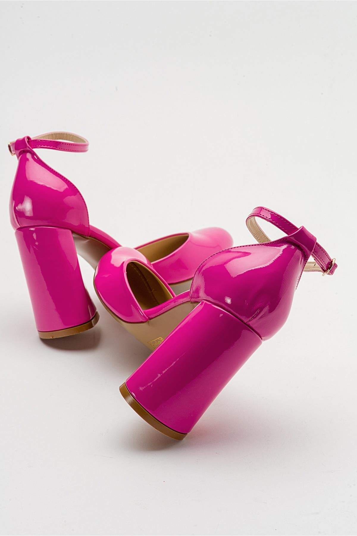 Oslo - Fuchsia Heeled Shoe – back view showing leather, SimmiUnique