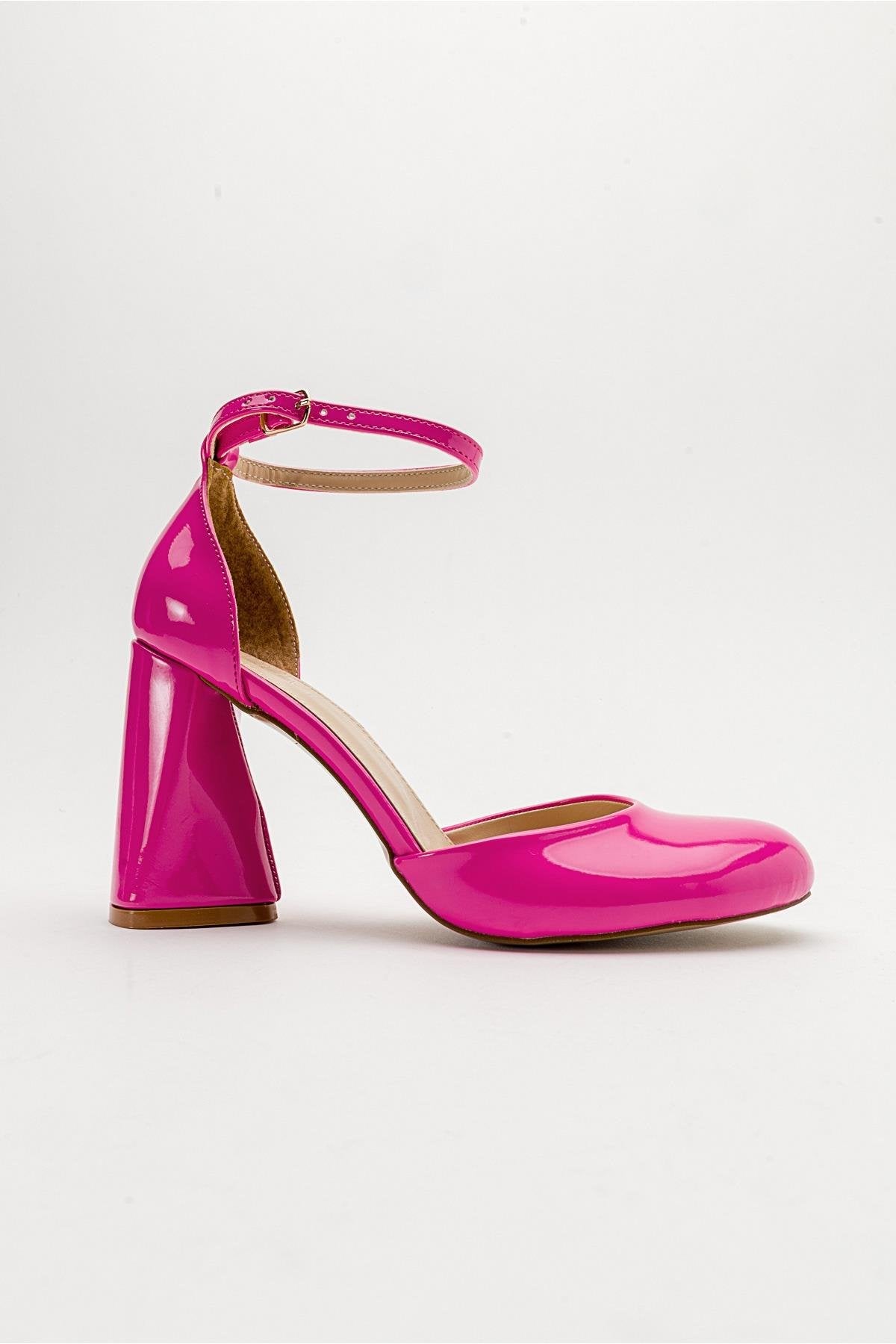 Oslo - Fuchsia Heeled Shoe – top view showing leather, SimmiUnique