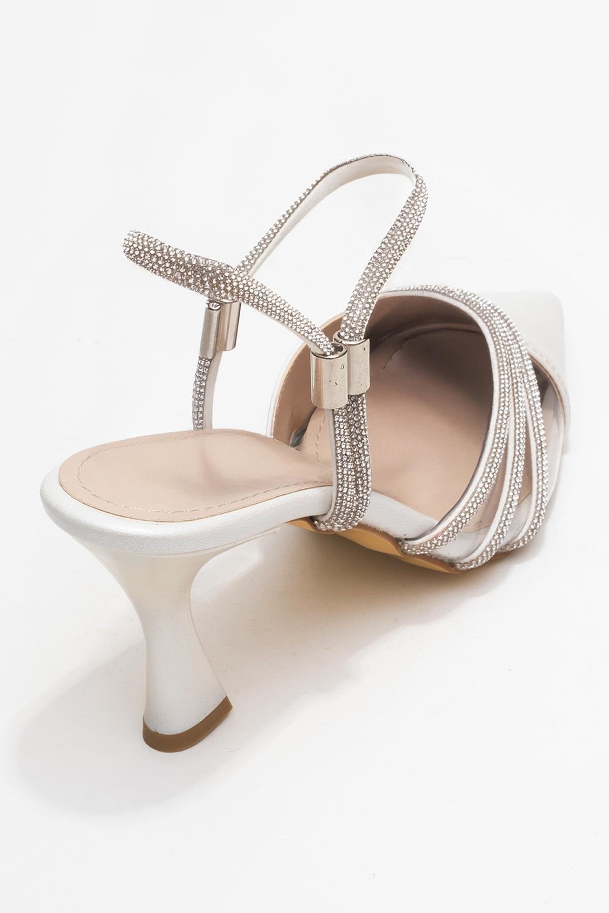 Lavie - Pearl Synthetic Leather Strappy Jeweled Dress Shoe – back view showing pearl, leather, SimmiUnique