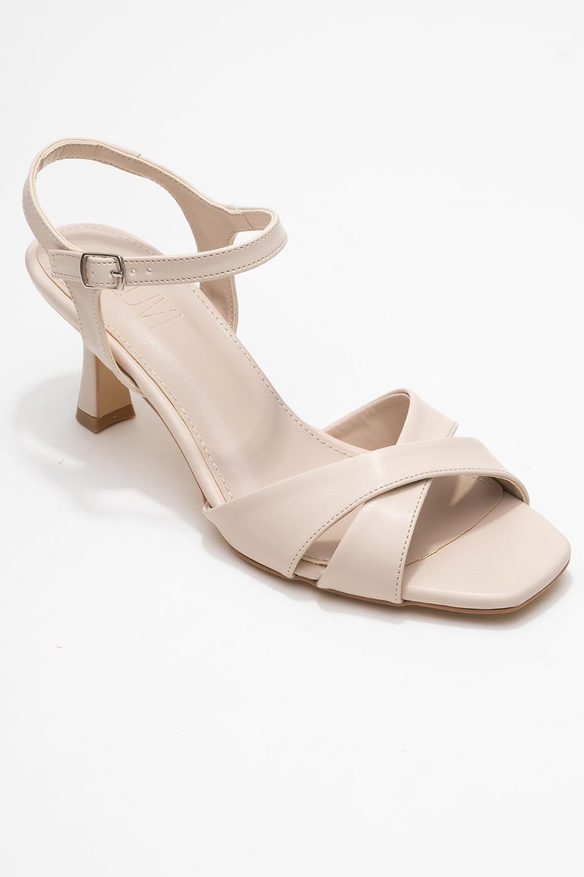 Melin - Beige Cross-Strap Stiletto Heel – detail view showing leather, SimmiUnique