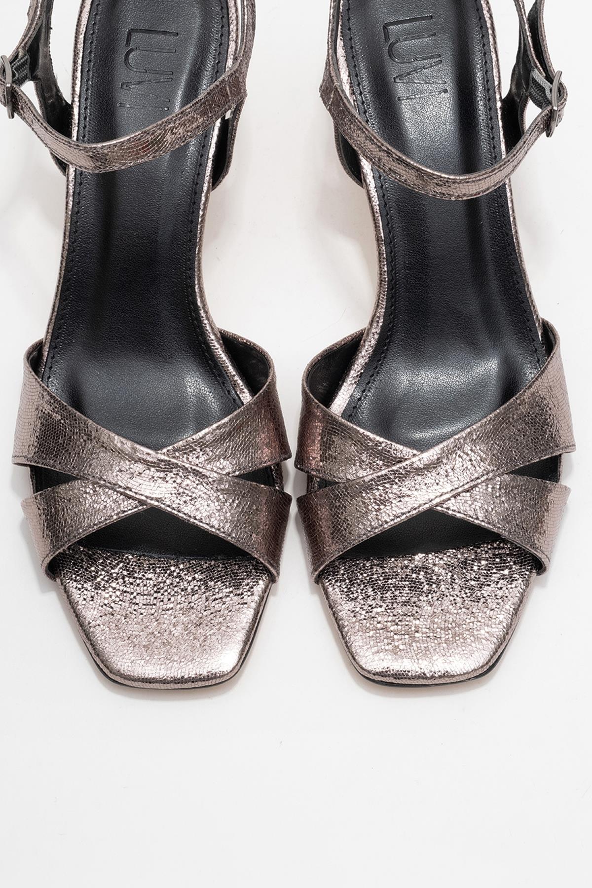 Melin - Platinum Cross-Strap Stiletto Heel – side view showing leather, SimmiUnique