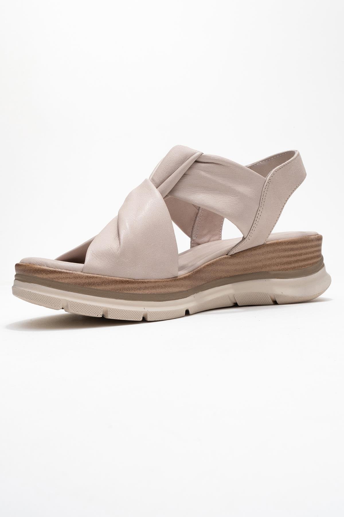 Oara - Cream Leather Sandal – heel view showing leather, SimmiUnique
