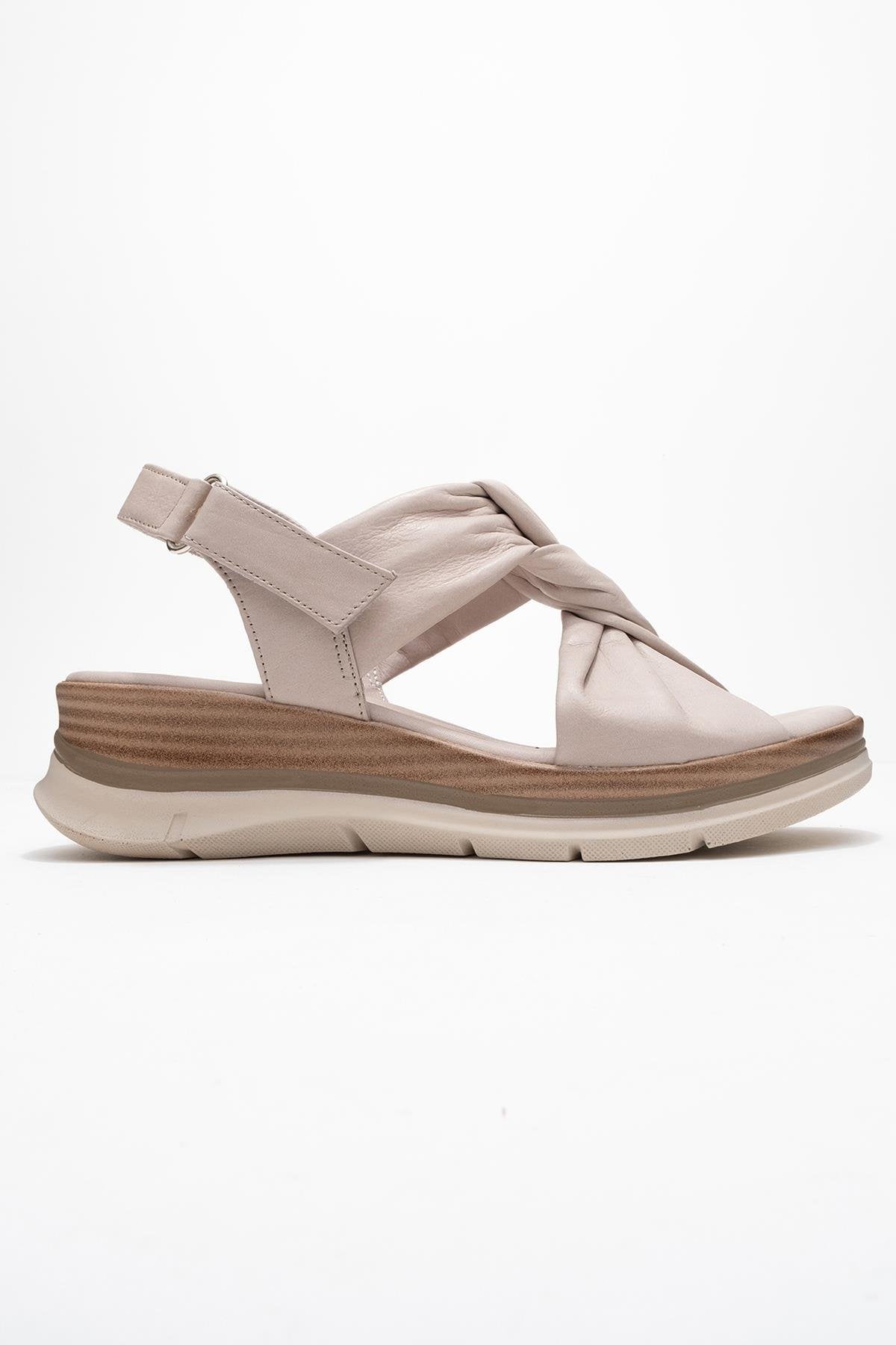 Oara - Cream Leather Sandal – top view showing leather, SimmiUnique