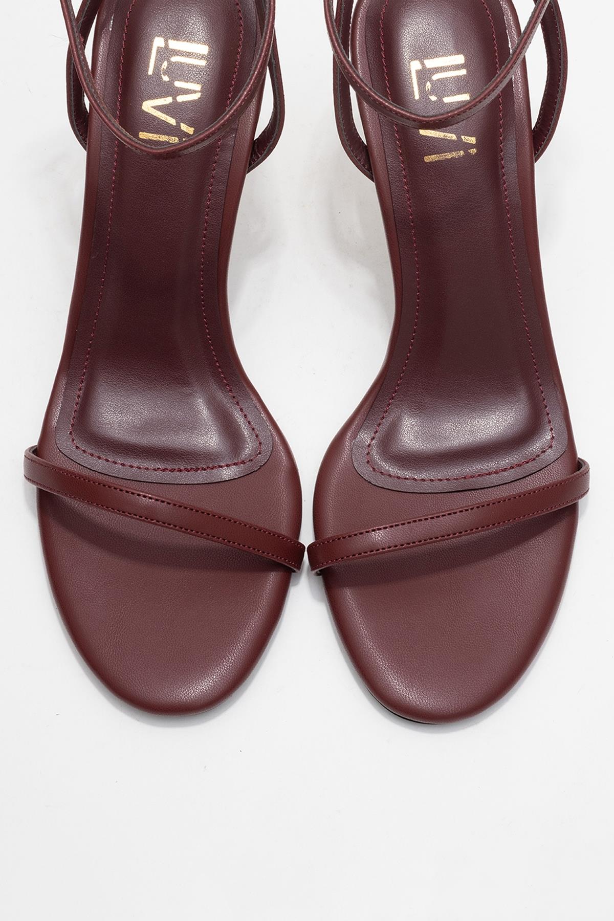 Jasmin - Burgundy Single Strap Heeled Shoe – side view showing leather, SimmiUnique