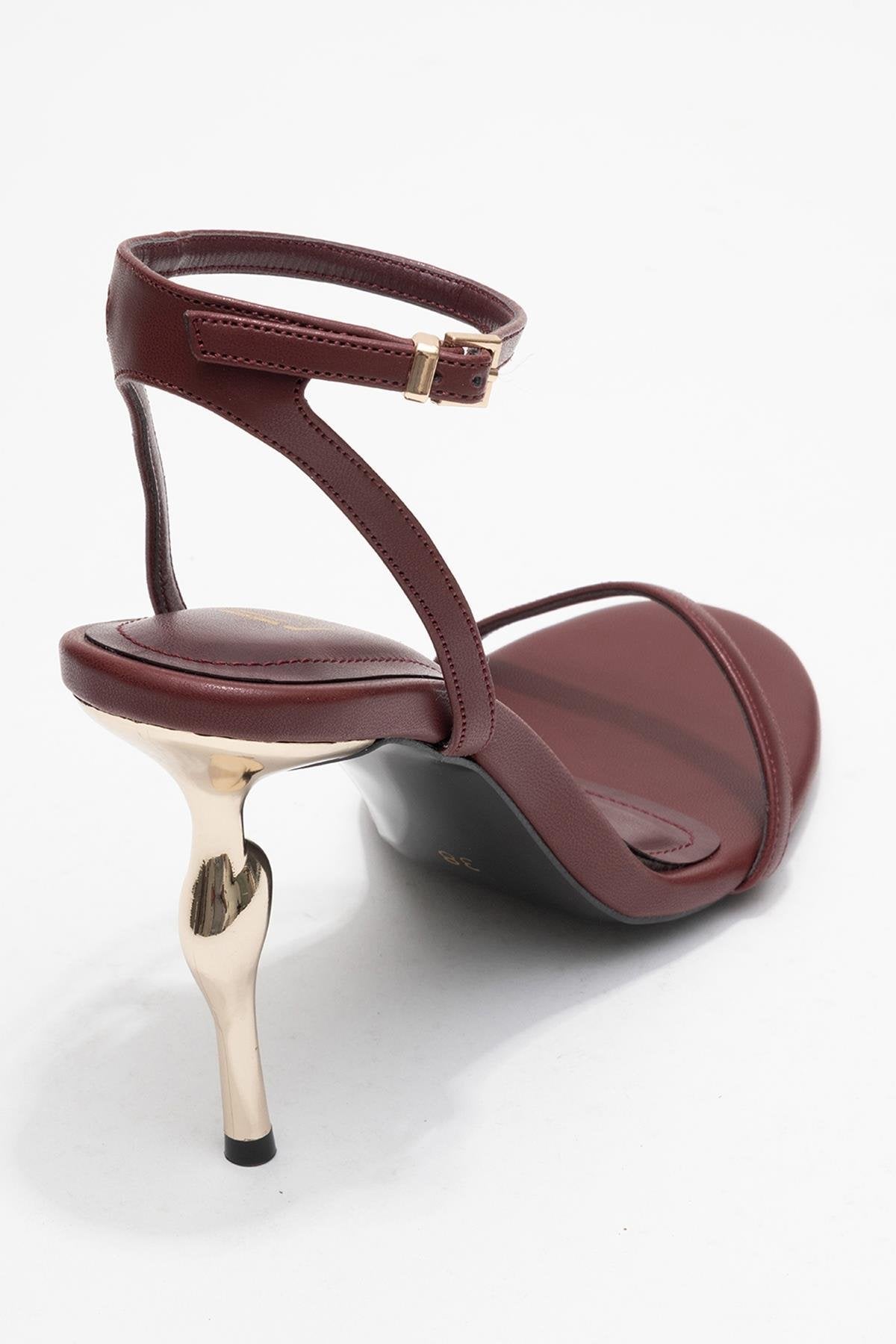 Jasmin - Burgundy Single Strap Heeled Shoe – back view showing leather, SimmiUnique